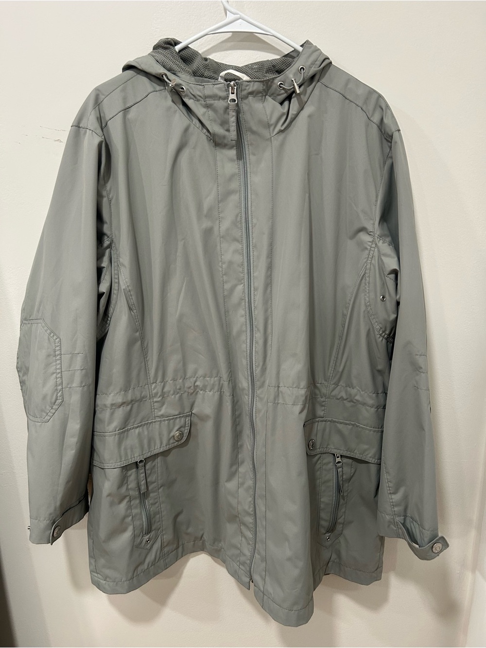Women's Hooded Raincoat - Light Gray-Sage Green Waterproof Jacket